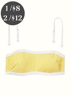 🌴 Shade & Shore Bandeau Bikini Top. Yellow / White.  Size L. NWOT.